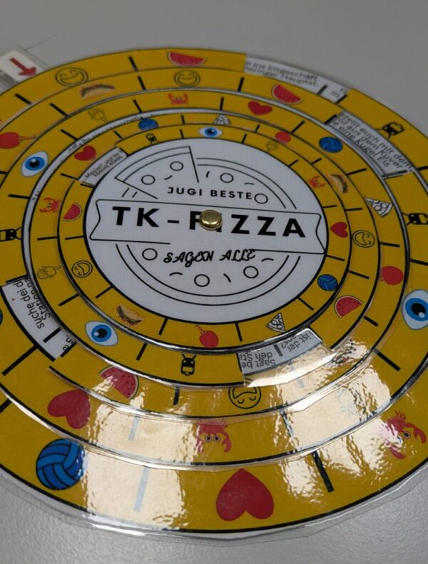 Eine laminierte Decodierscheibe mit verschiedenen Symbolen und Hinweisen.